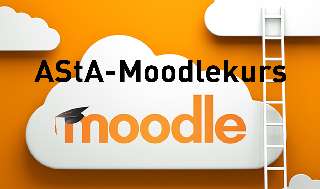 Logo Moodle dans un nuage, surmonté de "AStA-Moodlekurs%